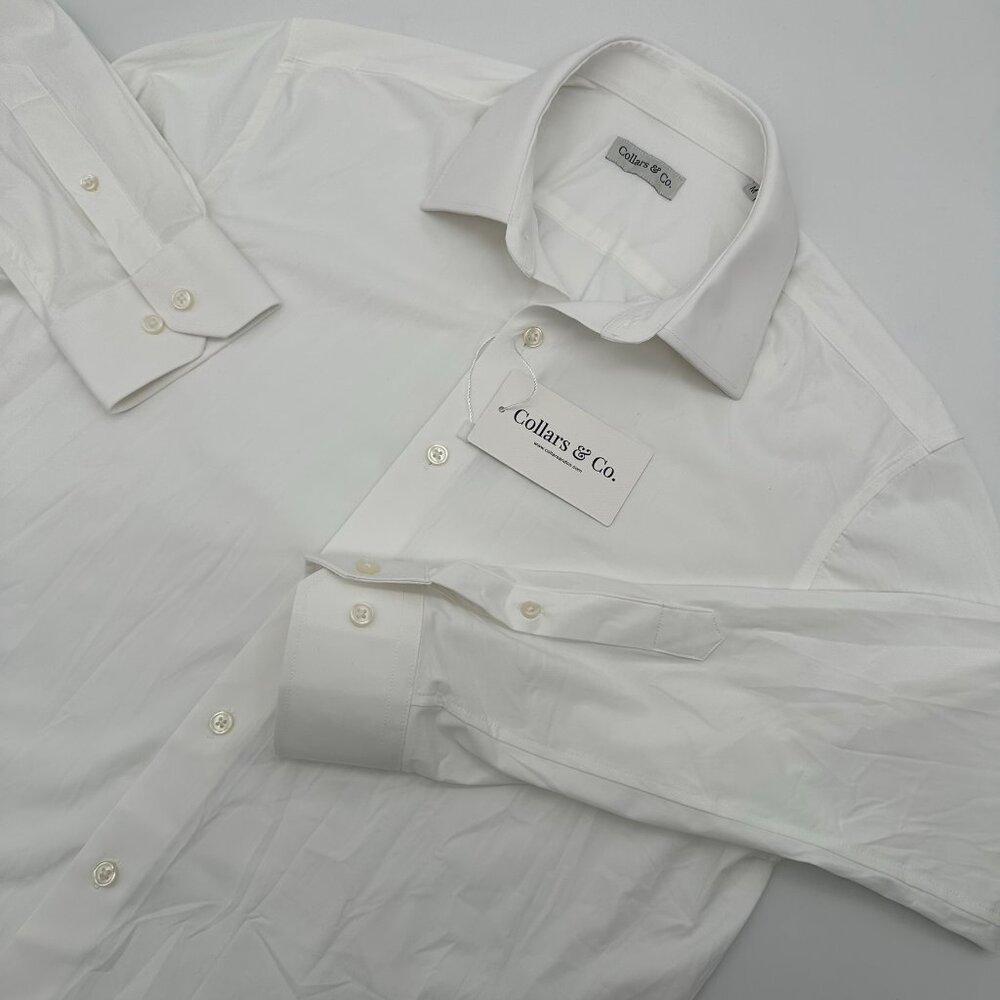 Collars & Co Men's Firm Semi-Spread Collar L/S Performance Dress Shirt, White